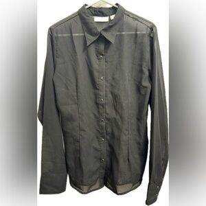 Cattlelac sheer blouse with lace button front and back.